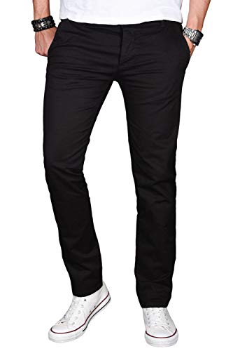 A. Salvarini Herren Designer Chino Stretch Stoff Hose Chinohose Regular Slim mit Elasthananteil AS024 [AS-024a-Schwarz-W29 L30] von ALESSANDRO SALVARINI