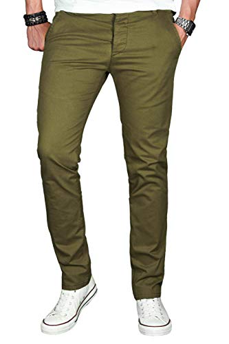 A. Salvarini Herren Designer Chino Stretch Stoff Hose Chinohose Regular Slim mit Elasthananteil AS024 [AS-024-Olive-W38 L34] von ALESSANDRO SALVARINI