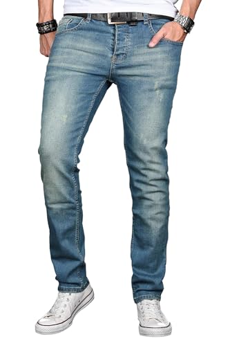 A. Salvarini Herren Designer Jeans Hose Stretch Basic Jeanshose Regular Slim [AS043 - W32 L34], Ocean Blue von ALESSANDRO SALVARINI