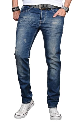 A. Salvarini Herren Designer Jeans Hose Stretch Basic Jeanshose Regular Slim [AS045 - W32 L36], Deep Blue Used von ALESSANDRO SALVARINI