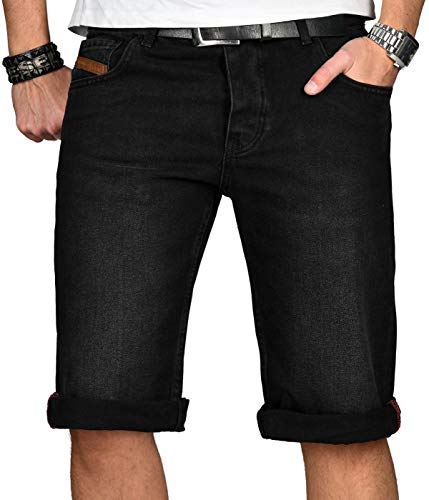 A. Salvarini Herren Designer Jeans Short Kurze Hose Comfort Fit Sommer Bermuda AS-233 [AS-233-Schwarz-W34] von ALESSANDRO SALVARINI