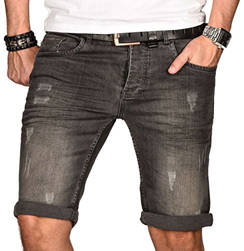 A. Salvarini Herren Designer Jeans Short kurze Hose Slim Sommer Shorts Bermuda, Grau Washed, [AS-102-W30] von ALESSANDRO SALVARINI