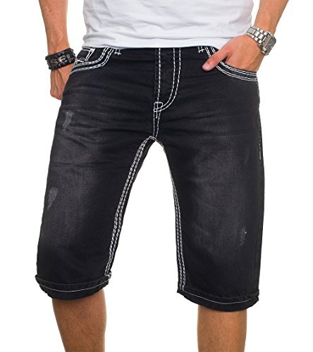 A. Salvarini Herren Jeans Short Kurze Hose Dicke Nähte Bermuda Shorts AS022 [AS022 - Schwarz - W31] von ALESSANDRO SALVARINI