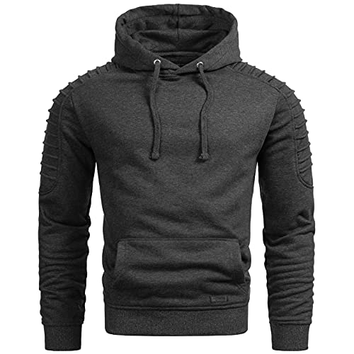 ALESSANDRO SALVARINI Herren Pullover Langarm Sweatshirt Kapuzen Hoodie Biker AS074 [AS-074-Dunkelgrau-Gr.S] von ALESSANDRO SALVARINI