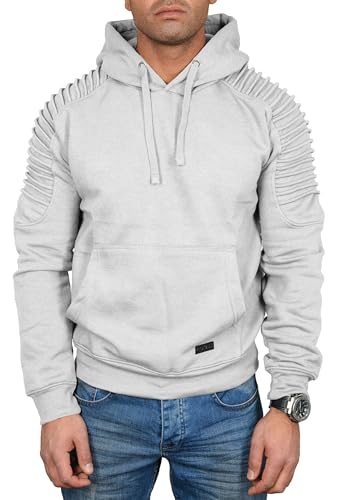 ALESSANDRO SALVARINI Herren Pullover Langarm Sweatshirt Kapuzen Hoodie Biker AS074 [AS-074-Hellgrau-Gr.XXL] von ALESSANDRO SALVARINI