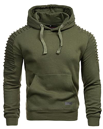 ALESSANDRO SALVARINI Herren Pullover Langarm Sweatshirt Kapuzen Hoodie Biker AS074 [AS-074-Olive-Gr.S] von ALESSANDRO SALVARINI