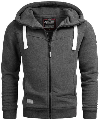 ALESSANDRO SALVARINI Herren Sweatjacke (S-5XL) mit Kapuze - Leicht, Atmungsaktiv, Kapuzenpullover mit Reißverschluss Männer - AS-123 Dgrau XX-Large von ALESSANDRO SALVARINI