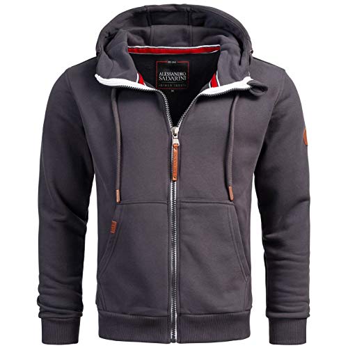 ALESSANDRO SALVARINI Herren Sweatjacke Kapuzenpullover Jacke Hoodie Kapuze Sweater AS292 [AS-292-Anthrazit-Gr.M] von ALESSANDRO SALVARINI