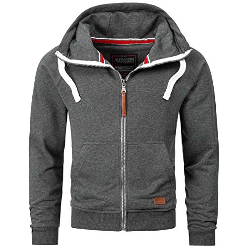 ALESSANDRO SALVARINI Herren Sweatjacke Kapuzenpullover Jacke Kapuze Hoodie Sweater AS192 [AS-192-Dunkelgrau-Gr.L] von ALESSANDRO SALVARINI