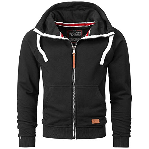 ALESSANDRO SALVARINI Herren Sweatjacke Kapuzenpullover Jacke Kapuze Hoodie Sweater AS192 [AS-192-Schwarz-Gr.M] von ALESSANDRO SALVARINI