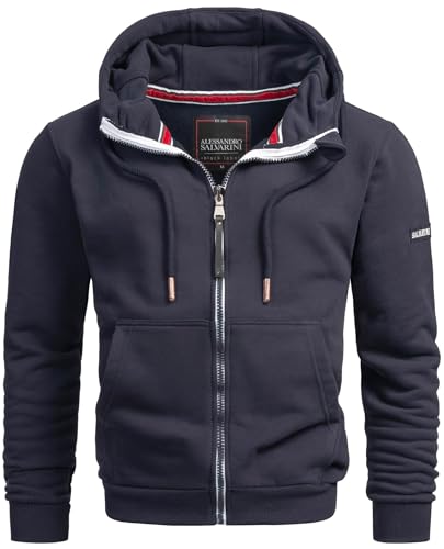 A. Salvarini Herren Sweatjacke Kapuzenpullover Jacke Kapuze Hoodie Sweater AS293 [AS-293-Navy-Gr.M] von ALESSANDRO SALVARINI