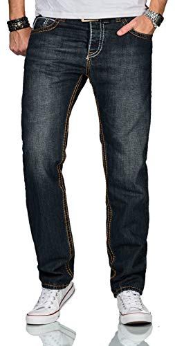 ALESSANDRO SALVARINI Herren Jeans Comfort Fit Dicke zier Nähte Jeanshose Kontrastnaht Komfort-Jeans [AS-220-Dunkelblau-W32-L34] von ALESSANDRO SALVARINI