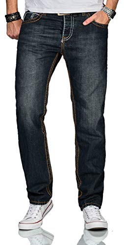 ALESSANDRO SALVARINI Herren Jeans Comfort Fit Dicke zier Nähte Jeanshose Kontrastnaht Komfort-Jeans [AS-220-Dunkelblau-W38-L30] von ALESSANDRO SALVARINI
