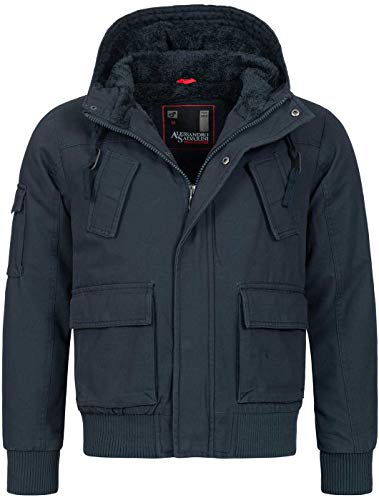 ALESSANDRO SALVARINI Herren Designer warme Winter Jacke Teddyfell gefüttert Winterjacke [AS-139-Navy-Gr.L] von ALESSANDRO SALVARINI