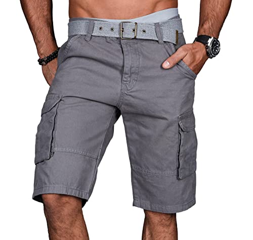 A.Salvarini Stylische Herren Cargo Short inkl. Gürtel Sommer Bermuda Kurze Hose Army Shorts AS-037 [AS-037-Grau-W40] von ALESSANDRO SALVARINI