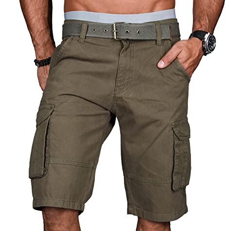 A.Salvarini Stylische Herren Cargo Short inkl. Gürtel Sommer Bermuda Kurze Hose Army Shorts AS-037 [AS-037-Grün-W30] von ALESSANDRO SALVARINI