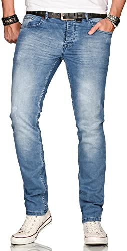 A. Salvarini Designer Herren Jeans Hose Regular Slim Fit Style Jeanshose Stretch, Hellblau Washed, 38W / 34L von ALESSANDRO SALVARINI