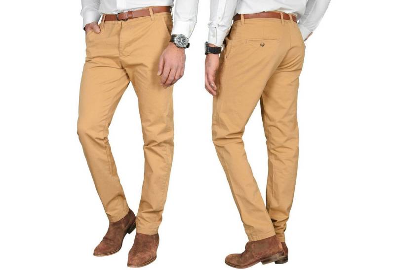 Alessandro Salvarini Straight-Jeans A. Salvarini Herren Designer Chino Stoff Hose Chinohose Regular Fit inkl. Passendem Gürtel von Alessandro Salvarini