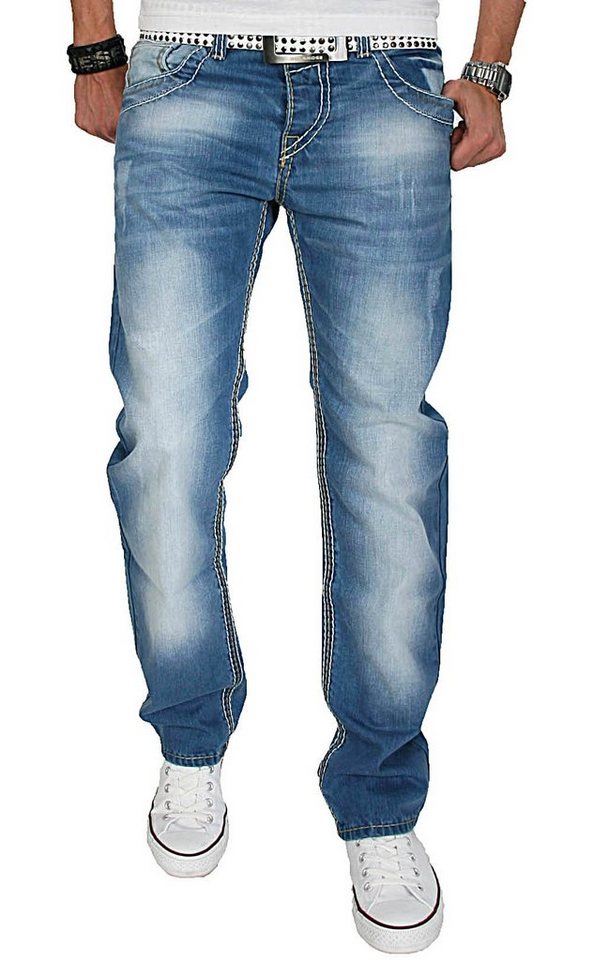 Alessandro Salvarini Straight-Jeans mit auffälligen dicken Nähten A. Salvarini Herren Designer Jeans Hose dicke auffällige Zier Nähte von Alessandro Salvarini