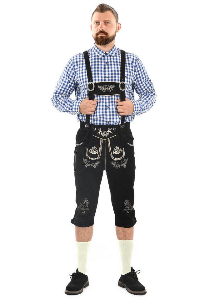 Alessandro Salvarini Trachtenlederhose ASGustl Lederhose in Trachtenstil mit Stickerei und Trägern aus Echtleder von Alessandro Salvarini