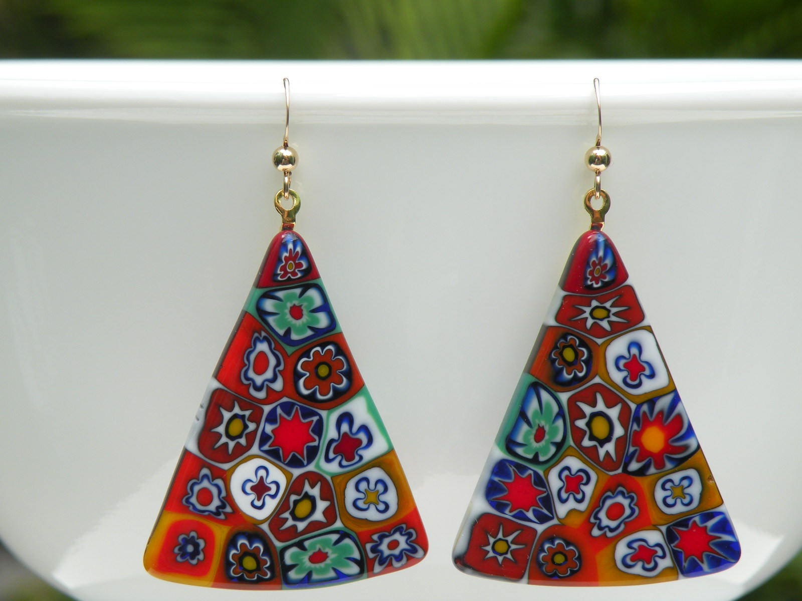 Millefiori Murano Glas Ohrringe; Handgefertigt Mit Den Feinsten Mehrfarbigen Mosaik-Canes, Poliert & Getrommelt Bis Zum Glattesten Finish Millefiori Murano Glas Ohrringe; Handgefertigt Mit Den Feinsten Mehrfarbigen Mosaik-Canes, Poliert & Getrommelt Bis Zum Glattesten Finish von AlessandrosDesigns