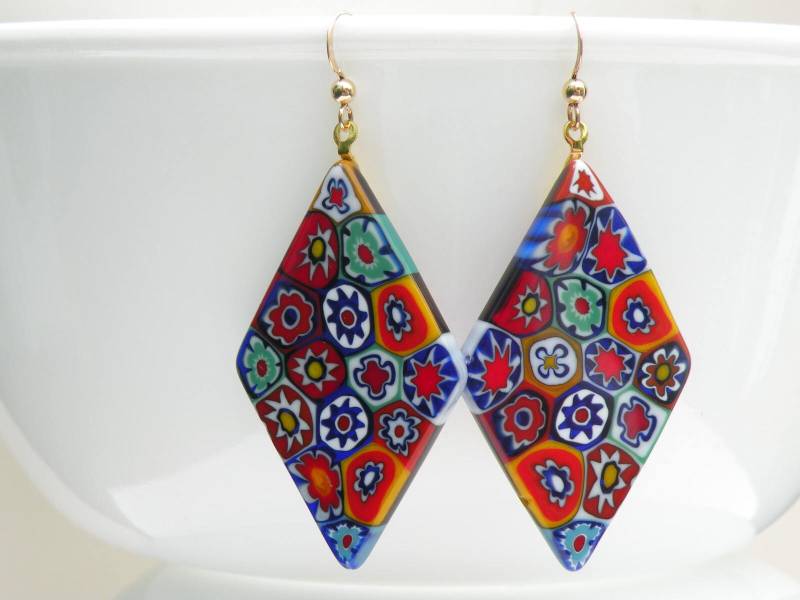 Millefiori Murano Glas Ohrringe; Handgefertigt Mit Den Feinsten Mehrfarbigen Mosaik-Canes, Poliert & Getrommelt Bis Zum Glattesten Finish von AlessandrosDesigns