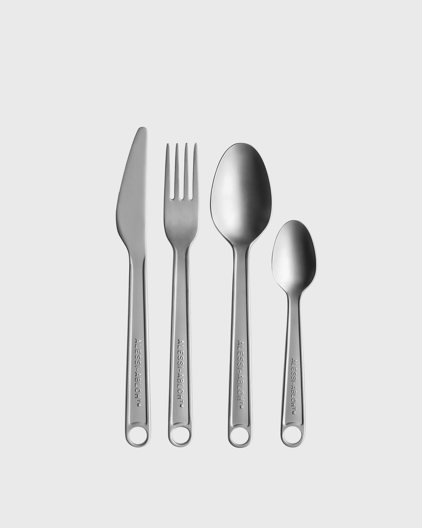 Alessi CONVERSATIONAL OBJECTS CUTLERY SET 4 PIECES by Virgil Abloh men Kitchen- & Tableware silver in Größe:ONE SIZE Alessi CONVERSATIONAL OBJECTS CUTLERY SET 4 PIECES by Virgil Abloh men Kitchen- & Tableware silver in Größe:ONE SIZE von Alessi