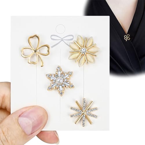 Alethron Brosche Ausschnitt Verkleinern, 4 Stück Broschen für Kleidung, Anti-Exposure Fixed Brosche Knöpfe Ohne Nähen Abnehmbar Brooch Damen Ausschnitt Verkleinern Clip für Hemdbrosche Cardigan von Alethron