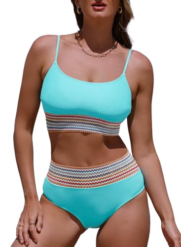 Aleumdr Bikini Damen Bauchweg Shape Badeanzug Damen Sexy Bikini-Sets für Damen Zweiteiler Push Up Bikini Oberteil mit Bikini Hose Blau Größe Klein von Aleumdr