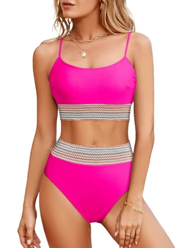 Aleumdr Bikini Damen Bauchweg Shape Badeanzug Damen Sexy Bikini-Sets für Damen Zweiteiler Push Up Bikini Oberteil mit Bikini Hose Rosa Größe Klein von Aleumdr