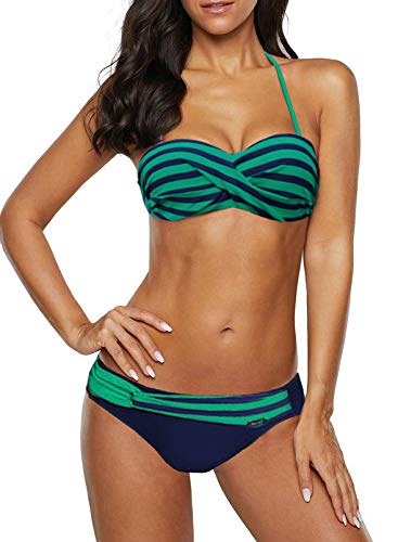 Aleumdr Bikini Set Push Up Damen Bandeau Bikini Sets Verstellbarer Rückenfrei elegant Twisted Design Bikinioberteil Zweiteiliger Badeanzug Niedrige Taille Bikinihose Bademode Grün S von Aleumdr