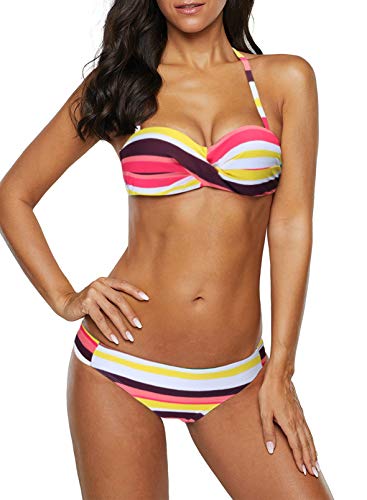 Aleumdr Bikini Set Push up Zweiteiliger Badeanzug Push Up Bikini Triangel Bikini Bottom high Waist, Gelb, XX-Large(EU48-50) von Aleumdr