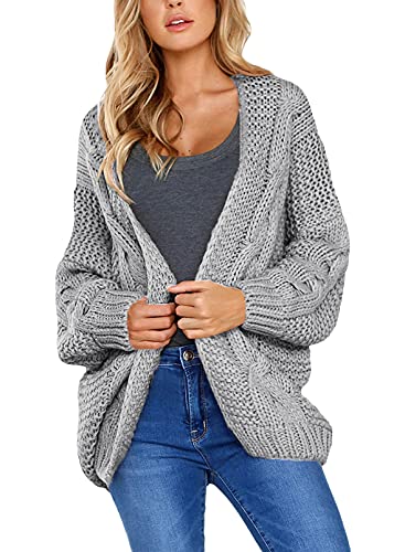 Aleumdr Strickjacke Damen Grobstrick Strickmantel Strickcardigan Damen Herbst Winter Casual Open Front Sweater Cardigan Cover up Patchwork Outwear S-XXL, Grau, Small(EU34-36) von Aleumdr