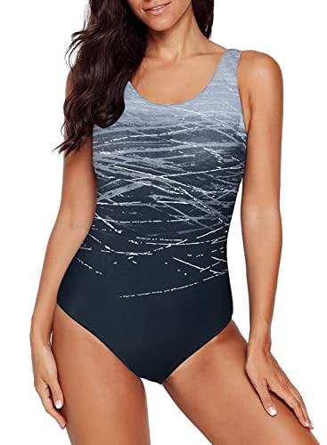 Aleumdr Damen Badeanzug Bauchweg Einteiliger Bademode Damen Sport Badeanzüge für Damen Push Up Badeanzug Sexy Monokini Damen Figurformende Schwimmanzug Rückenfrei Swimsuit Beachwear,Grau L von Aleumdr