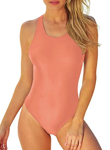 Aleumdr Damen Badeanzug Bauchweg Swimsuit Einteiliger Bademode Kreuzrücken Einfarbig Monokini A-14 S von Aleumdr