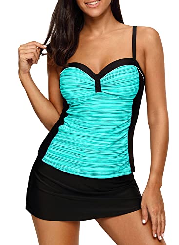 Aleumdr Bademode Tankini Set Damen Ruched Badeanzug bauchweg Push up mit Bügel Oversize gut elastisch S-XXXL, Grün, Small(EU36-38) von Aleumdr