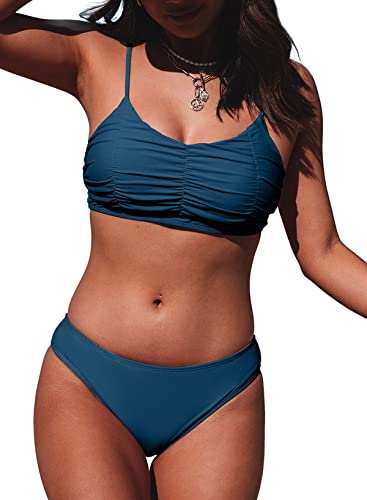 Aleumdr Damen Bikini Push up Bikini Set Einfarbig Zweiteiliger Badeanzug A-109 M von Aleumdr