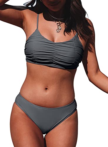 Aleumdr Damen Bikini Push up Bikini Set Einfarbig Zweiteiliger Badeanzug A-11 L von Aleumdr