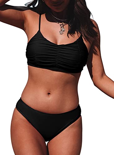 Aleumdr Damen Bikini Push up Bikini Set Einfarbig Zweiteiliger Badeanzug A-2 L von Aleumdr