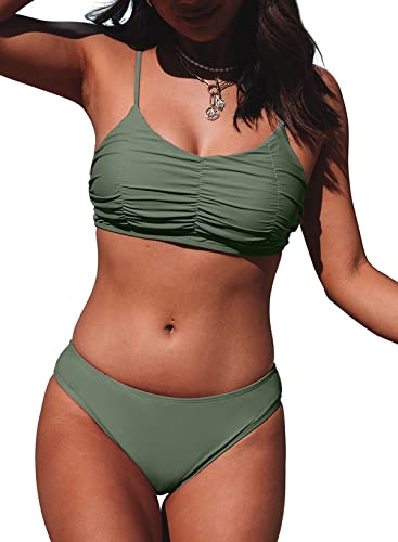 Aleumdr Damen Bikini Push up Bikini Set Einfarbig Zweiteiliger Badeanzug A-209 M von Aleumdr