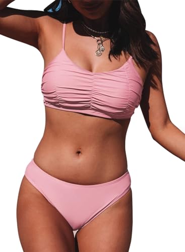 Aleumdr Damen Bikini Push up Bikini Set Einfarbig Zweiteiliger Badeanzug Pink A-10 XL von Aleumdr