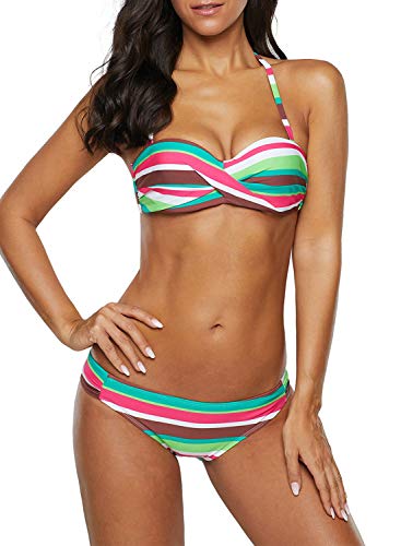 Aleumdr Damen Bikini Set Push up Damen sexy Bikini Badeanzüge mit Slip Strandmode Zweiteiliger Bademode Swimsuit Schwimmanzug Grün XXL von Aleumdr