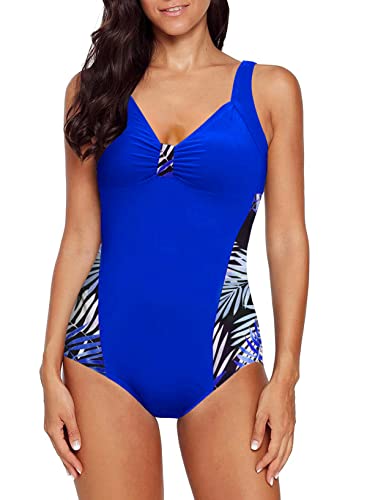 Aleumdr Damen Einteiliger Badeanzug Push Up Badeanzüge für Damen Sport Badeanzug bauchweg Bademode Figurformend Trainingsanzug Rückenfrei Schwimmanzug Sportlich One Piece Swimsuit mit Cups,Blau M von Aleumdr