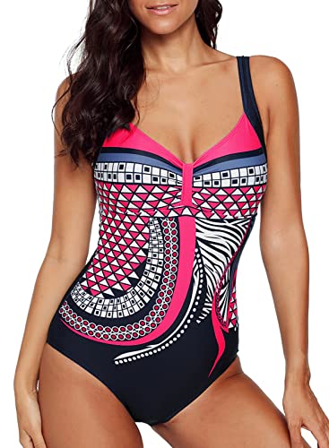 Aleumdr Damen Einteiliger Badeanzug Push Up Badeanzüge für Damen Sportlich Badeanzug bauchweg Bademode Figurformend Trainingsanzug Rückenfrei Schwimmanzug Sportlich One Piece Swimsuit，Rosa M von Aleumdr