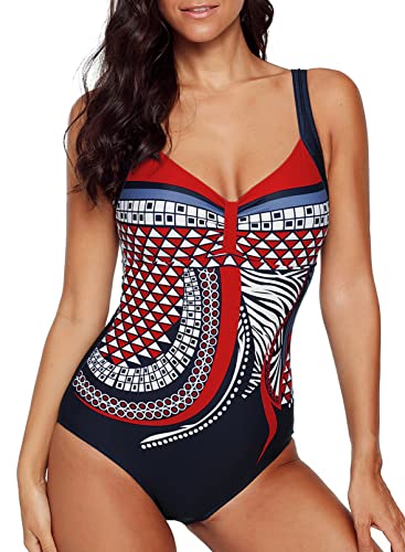 Aleumdr Damen Einteiliger Badeanzug Push Up Badeanzüge für Damen Sportlich Badeanzug bauchweg Bademode Figurformend Trainingsanzug Rückenfrei Schwimmanzug Sportlich One Piece Swimsuit，Rot M von Aleumdr