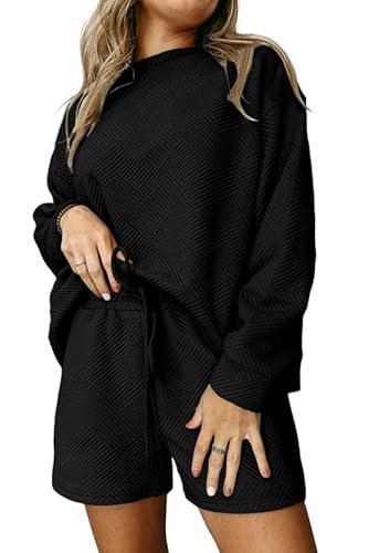 Aleumdr Damen Hausanzug Loungewear Damen Set Zweiteiler Freizeitanzug Pyjamaset Trainingsanzug Schwarz Größe M von Aleumdr