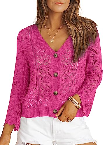 Aleumdr Damen Pullover Elegant Basic Langarmshirts Damen V-Ausschnitt Strickpullover Damen Sweatshirts Sexy Strickpulli Damen Oversized Grobstrick Herbst Winterpullover,Rosa L von Aleumdr