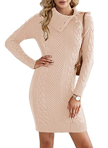 Aleumdr Damen Pullover Langarm Strickpullover Elegant Winterpullover Slim Fit Rollkragen Pulloverkleid Strick Rollkragenpullover Casual Strickkleid Wickelkleid Winterkleid Freizeitpullover，Pink M von Aleumdr