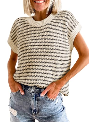 Aleumdr Damen Pullunder Oversized Gestreifte Pullover Damen Ärmellos Strickweste Oversized Pullunder Damen Casual Strickpullover Damen Grobstrick Elegant Winterpullover,Beige L Aleumdr Damen Pullunder Oversized Gestreifte Pullover Damen Ärmellos Strickweste Oversized Pullunder Damen Casual Strickpullover Damen Grobstrick Elegant Winterpullover,Beige L von Aleumdr