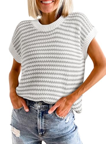 Aleumdr Damen Pullunder Oversized Gestreifte Pullover Damen Ärmellos Strickweste Oversized Pullunder Damen Casual Strickpullover Damen Grobstrick Elegant Winterpullover,Grau L Aleumdr Damen Pullunder Oversized Gestreifte Pullover Damen Ärmellos Strickweste Oversized Pullunder Damen Casual Strickpullover Damen Grobstrick Elegant Winterpullover,Grau L von Aleumdr